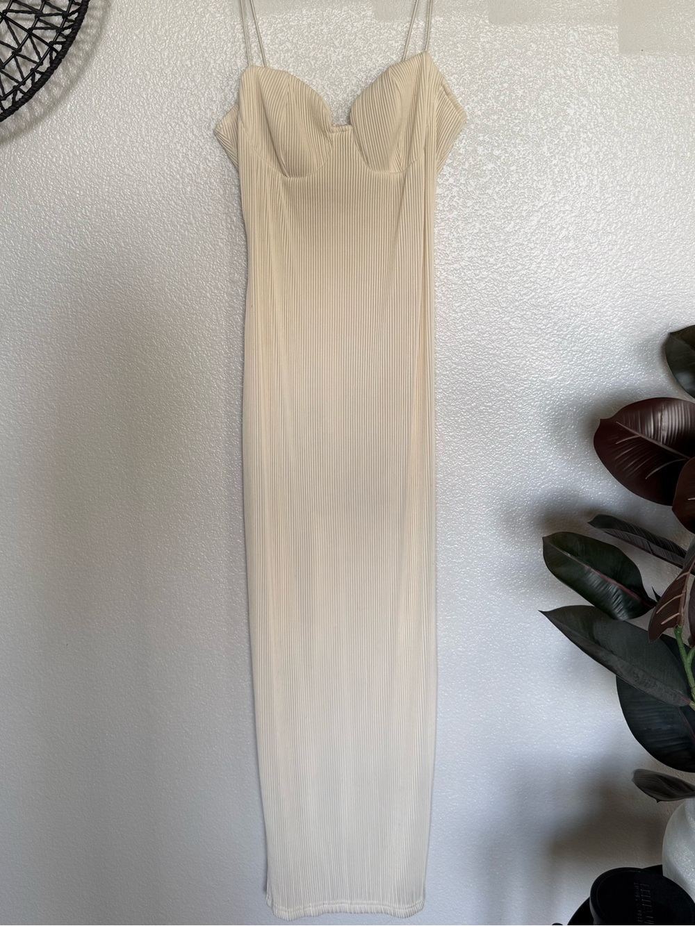 PrettyLittleThing Cream Ribbed Bustier Maxi Dress